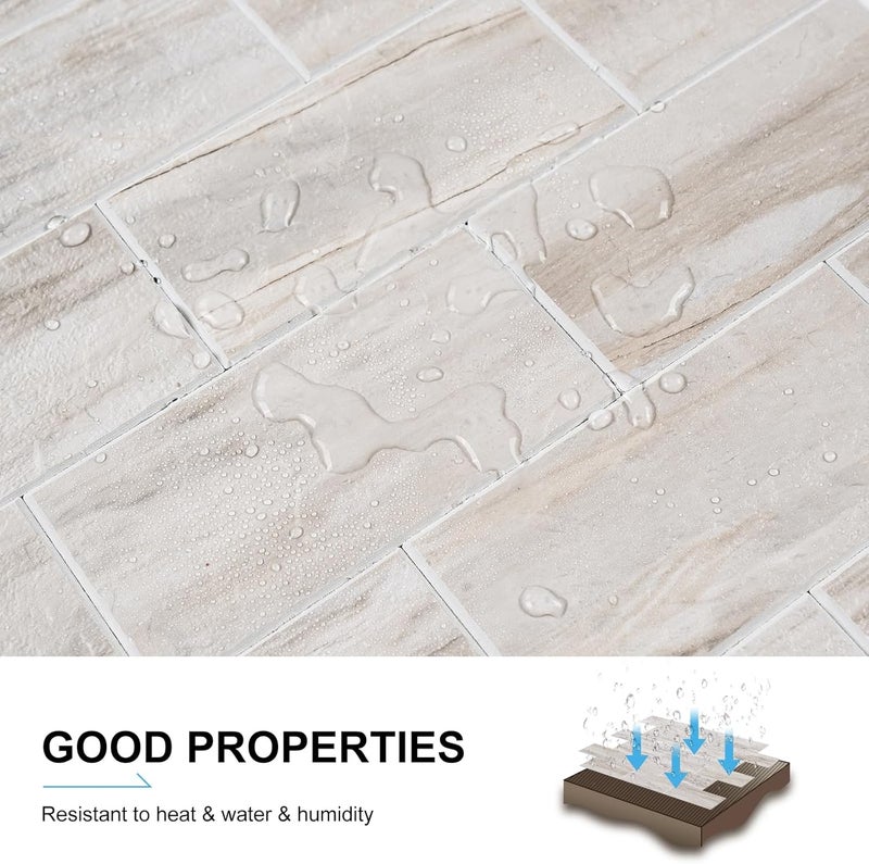 V-MOZZA Peel and Stick Backsplash, 20-Sheet Peel and Stick Wall Tiles 13.5" x 5.8" PVC Subway Tile Stick on Backsplash for Kitchen Fireplace (Beige Sandstone Texture) - Image 4